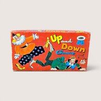 Vintage 1960s Whitman Up and Down board game box featuring colorful illustrated clowns.
