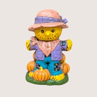 Vintage Ceramic Scarecrow And Pumpkin Figurine Pair