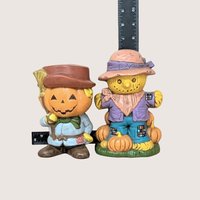 Vintage Ceramic Scarecrow And Pumpkin Figurine Pair