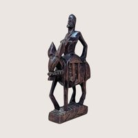 Vintage Hand Carved Wooden Woman on Horseback Sculpture