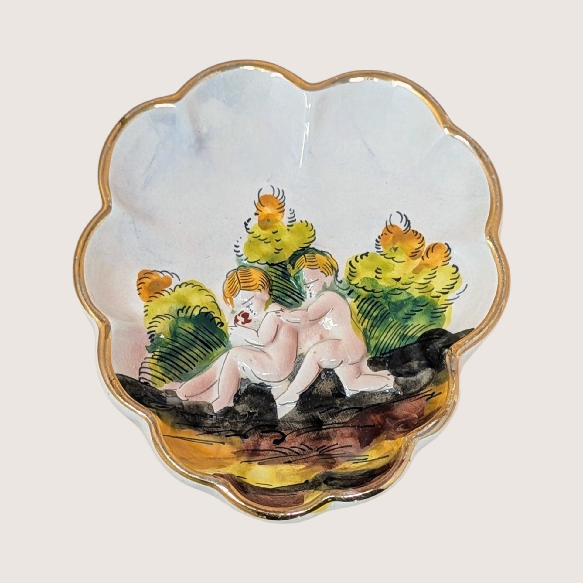 Vintage Capodimonte Cherub Relief Porcelain Trinket Dish
