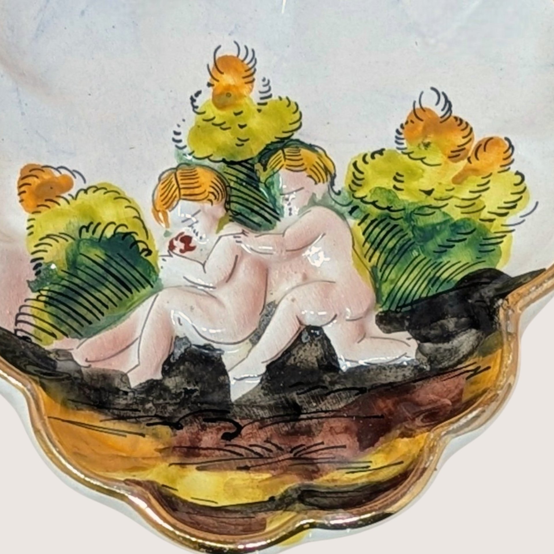 Vintage Capodimonte Cherub Relief Porcelain Trinket Dish