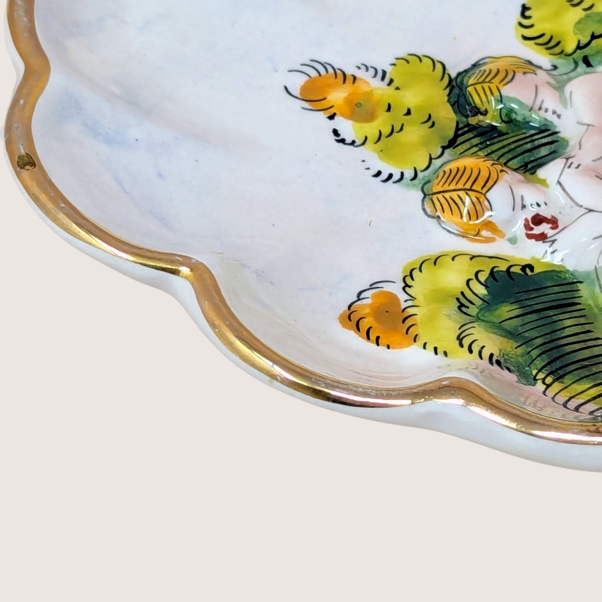 Vintage Capodimonte Cherub Relief Porcelain Trinket Dish