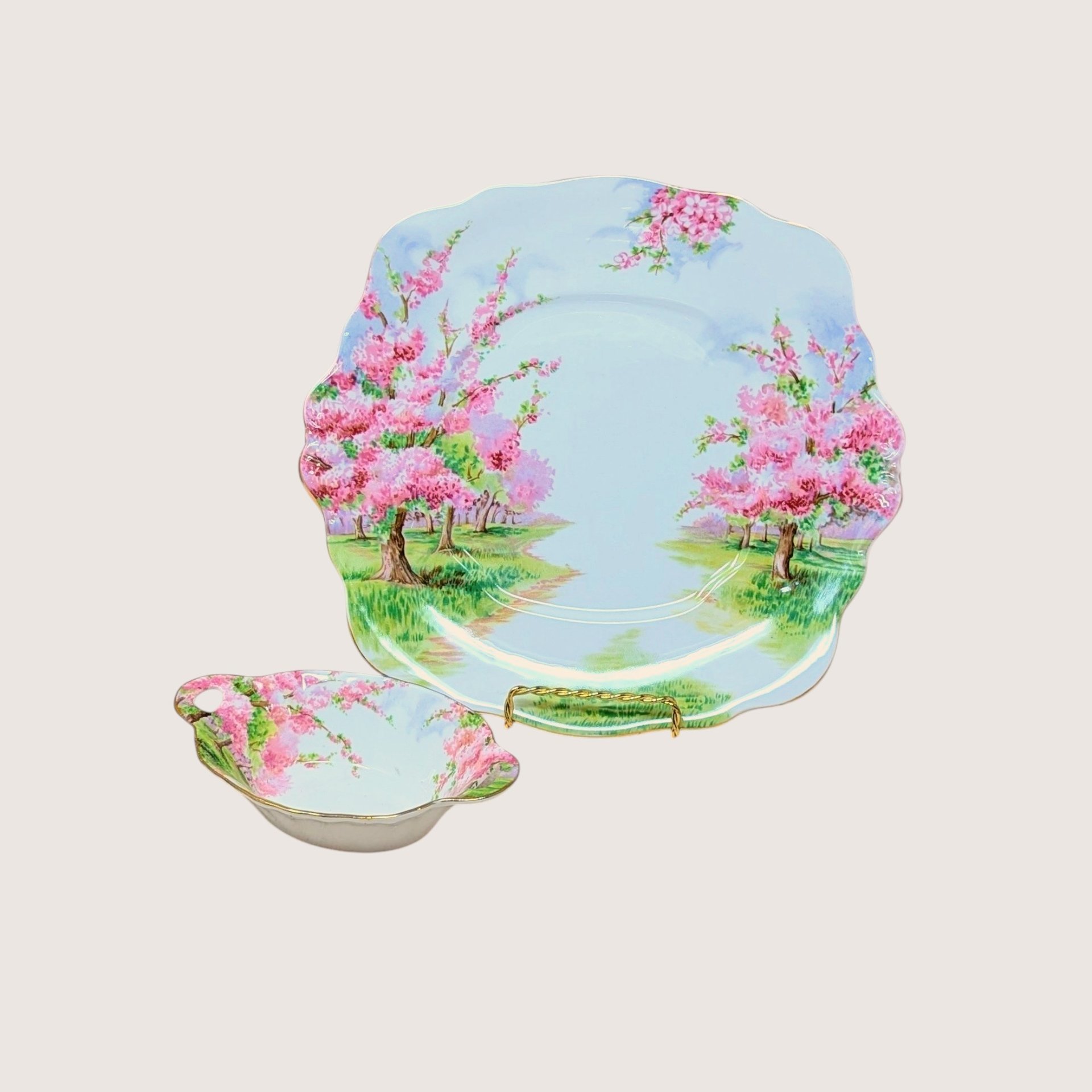 Vintage Royal Albert Blossom Time Cake Plate & Dish Set