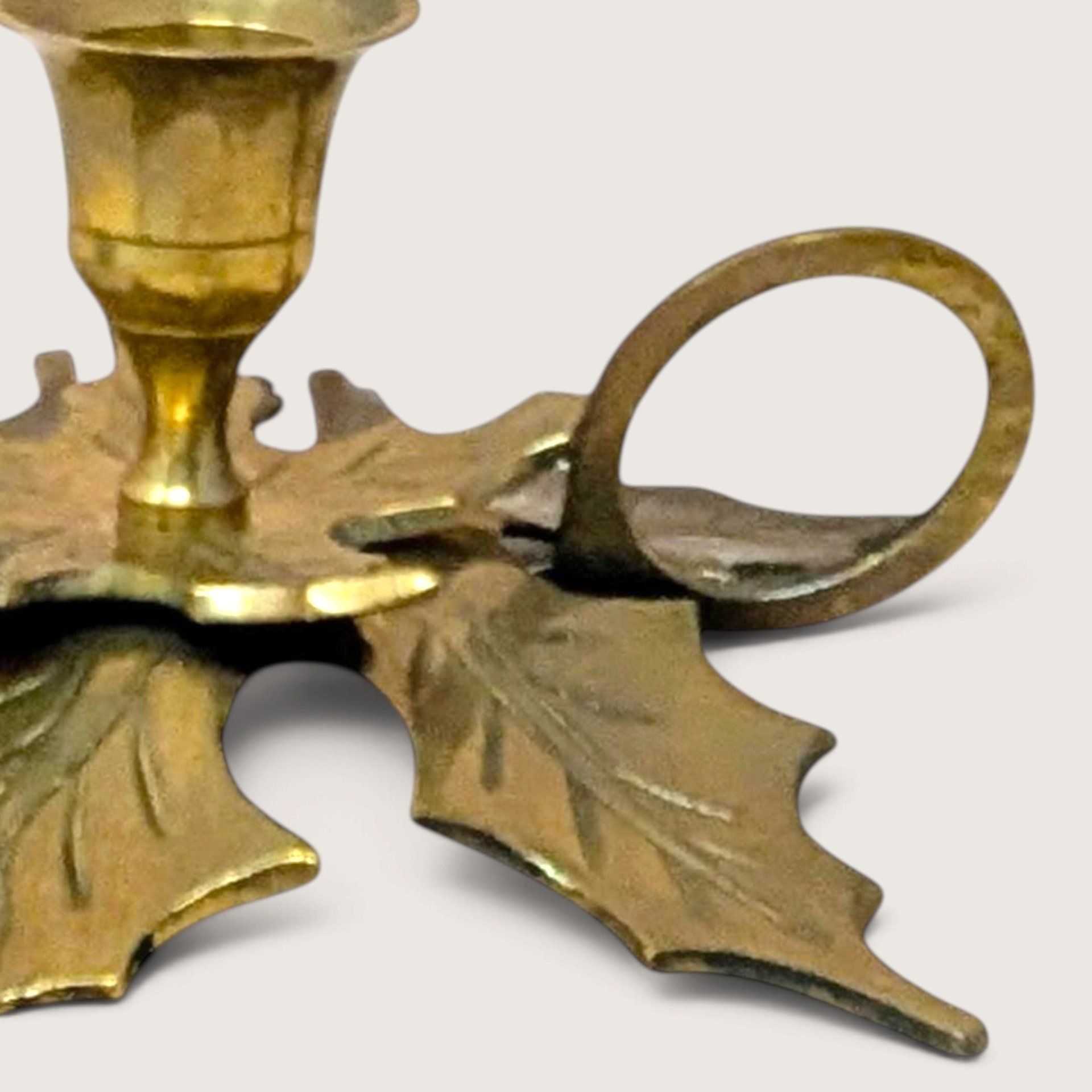 Vintage Brass Leaf Candlestick Holder Set