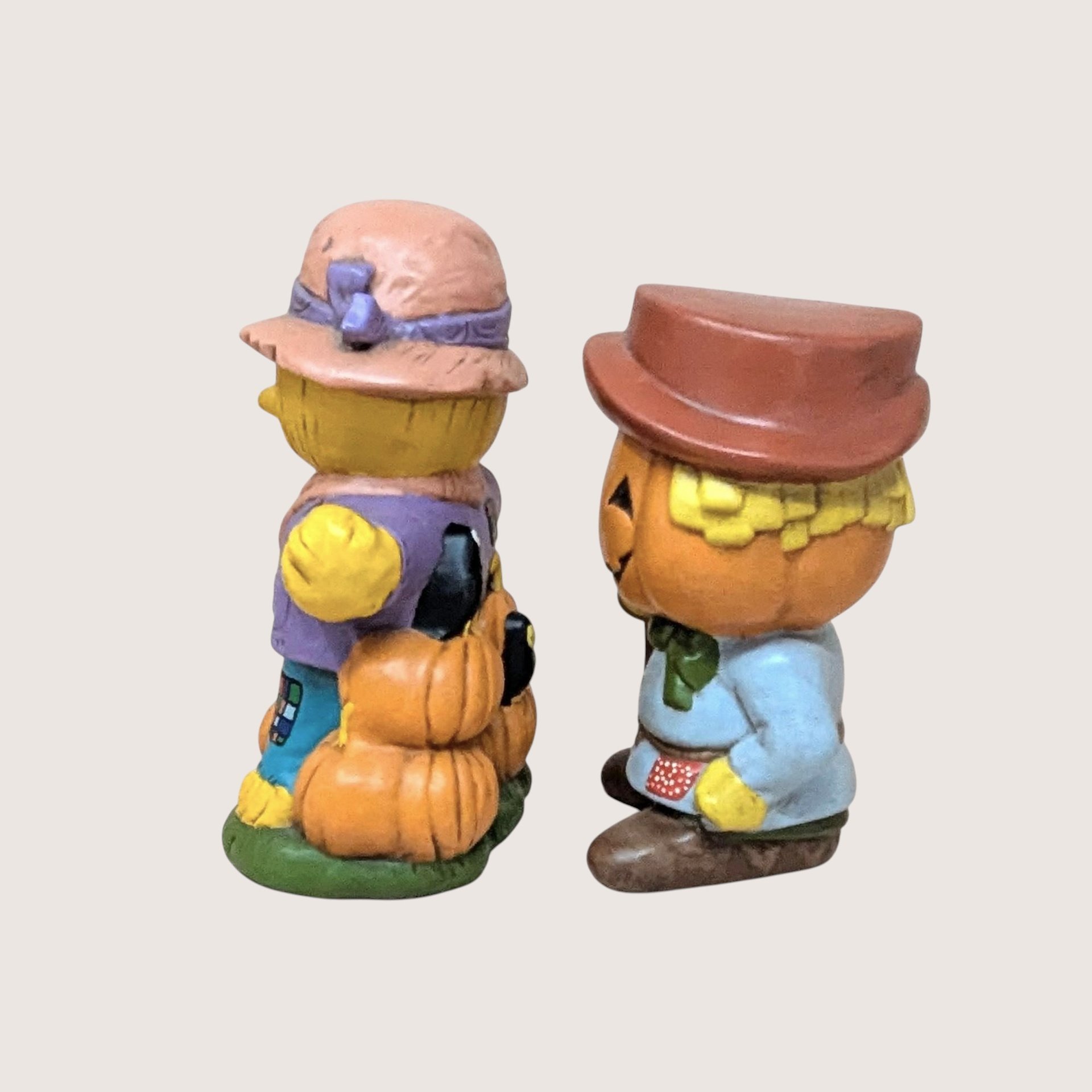 Vintage Ceramic Scarecrow And Pumpkin Figurine Pair