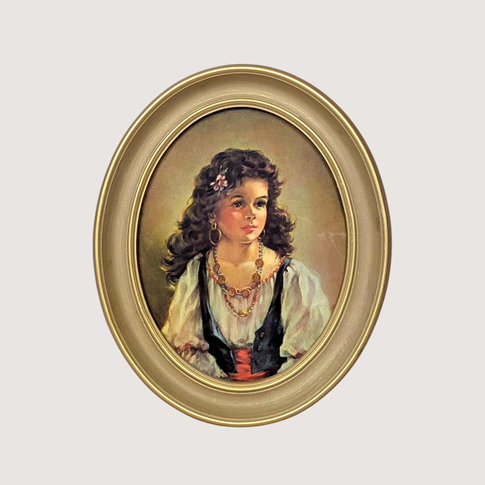 Vintage Ann Allaben Chico And Elena Oval Portrait Prints Pair