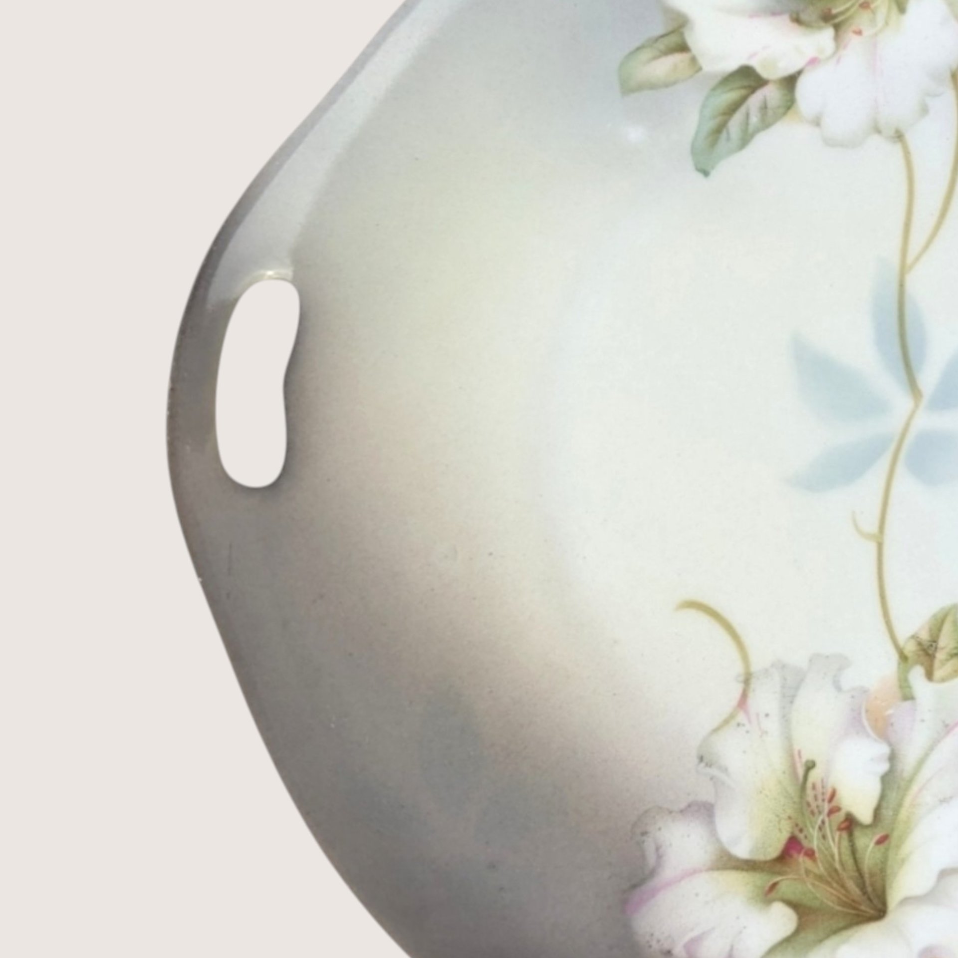 Antique PV Vessra Germany Floral Porcelain Handled Tray