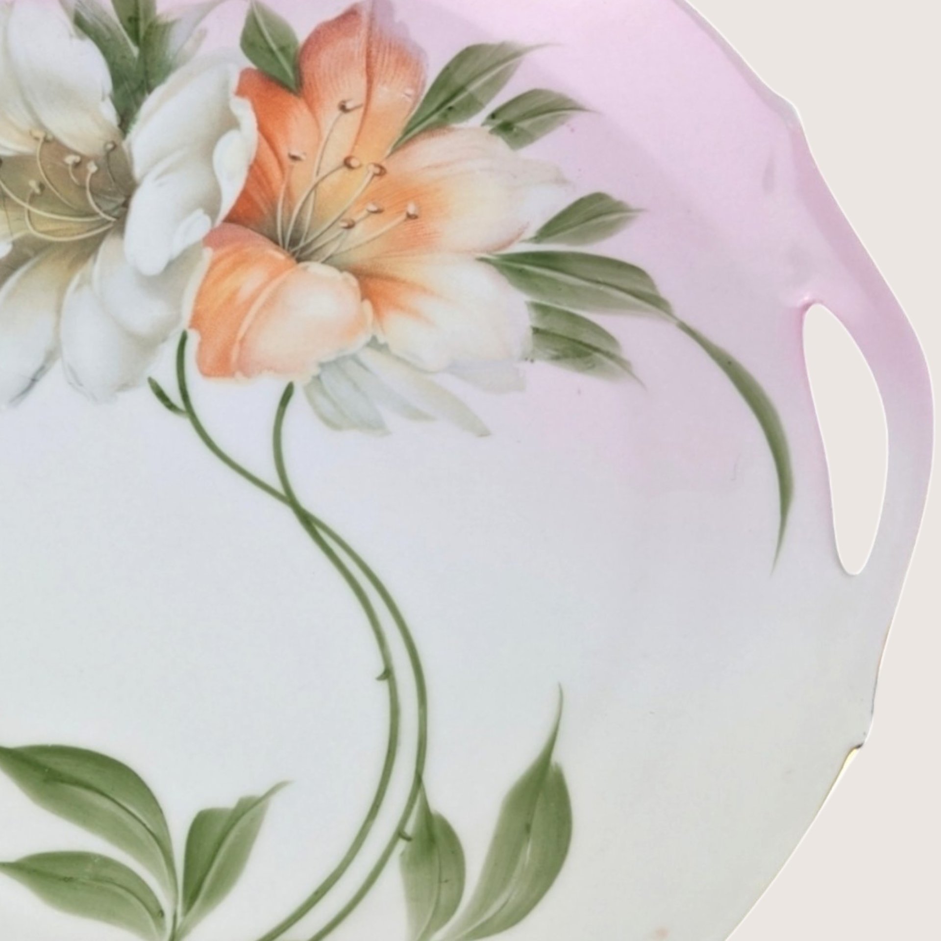 Antique ZS and Co Bavaria Porcelain Handled Tray