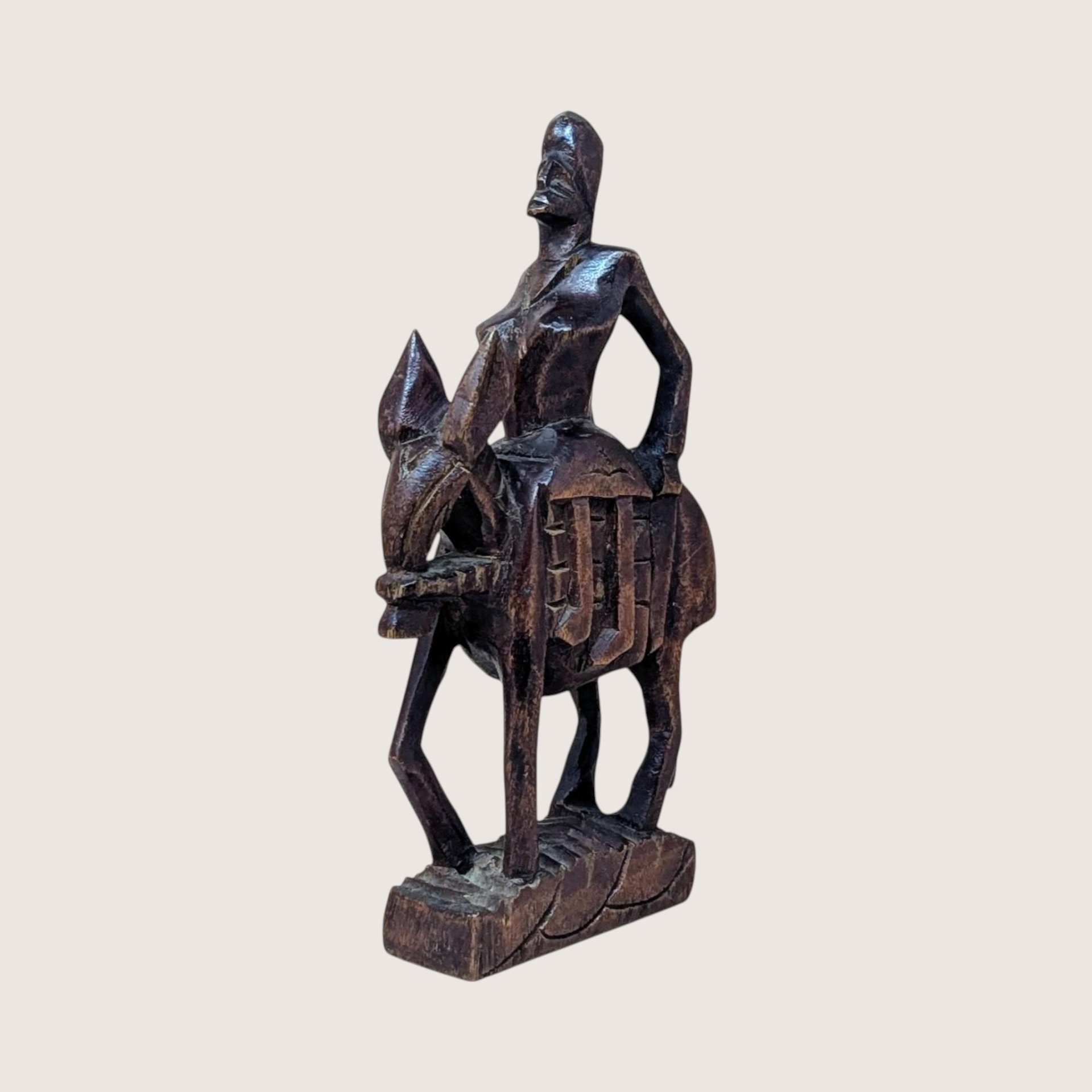 Vintage Hand Carved Wooden Woman on Horseback Sculpture