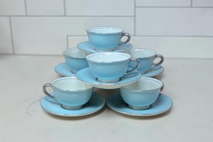 1960s Nancy Prentiss Skyridge Blue Teacup Saucer Set