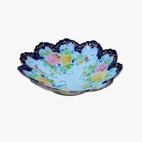 1940s Hand-Painted Porcelain Scalloped Bowl