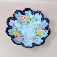 1940s Hand-Painted Porcelain Scalloped Bowl