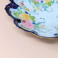 1940s Hand-Painted Porcelain Scalloped Bowl