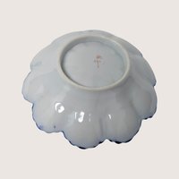1910s Porcelain Scalloped Bowl Cobalt Gold Floral Serving Dish