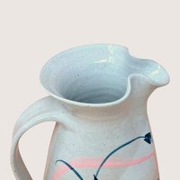 1980s Earthenware Pitcher Hand Painted Floral Studio Pottery Serving Jug