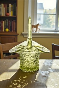 Fenton Colonial Green Daisy and Button Top Hat