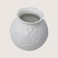 1980s Kaiser Embossed Rose Floral White Porcelain Bisque Vase