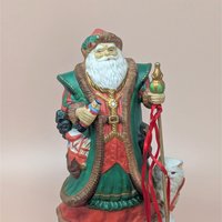 1990s "Merry Old Soul" Santa Music Box – Ceramic Father Christmas with Cat