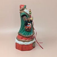 1990s "Merry Old Soul" Santa Music Box – Ceramic Father Christmas with Cat