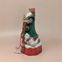 1990s "Merry Old Soul" Santa Music Box – Ceramic Father Christmas with Cat
