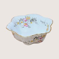 1930s German Pink Yellow Floral Porcelain Serving Bowl 