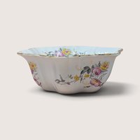 1930s German Pink Yellow Floral Porcelain Serving Bowl 