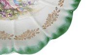 1900s Dresden China Scalloped Bowl – Antique Green Laurel Mark Woman and Angel