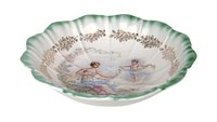 1900s Dresden China Scalloped Bowl – Antique Green Laurel Mark Woman and Angel