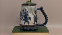 Mid-Century Stoneware Stein – Native American Horseback Relief & Figural Lid