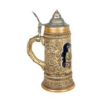 Vintage Ceramarte Brazil Lidded Ceramic Stein, Tavern Scene, 10 Inches - Collectible
