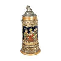Vintage Ceramarte Brazil Lidded Ceramic Stein, Tavern Scene, 10 Inches - Collectible