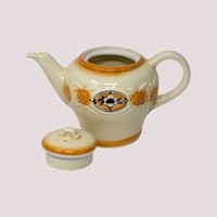 Mid Century Porcelier Ceramic Brown Medallion Teapot