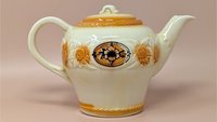 1930s Porcelier Vitreous China Teapot – Brown Medallion Floral