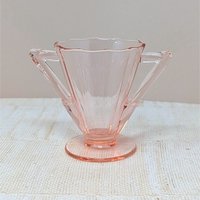 1930s Cambridge Pink Glass Decagon Cream and Sugar Set 