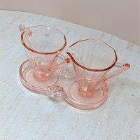 1930s Cambridge Pink Glass Decagon Cream and Sugar Set 