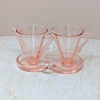 1930s Cambridge Pink Glass Decagon Cream and Sugar Set 