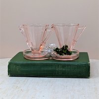 1930s Cambridge Pink Glass Decagon Cream and Sugar Set 