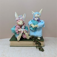 Vintage Silvestri Bedtime Bunny Pair – Spring Fabric-Mache Figures