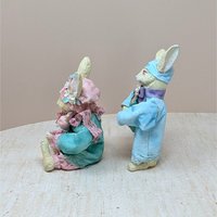 Vintage Silvestri Bedtime Bunny Pair – Spring Fabric-Mache Figures
