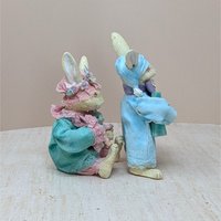 Vintage Silvestri Bedtime Bunny Pair – Spring Fabric-Mache Figures