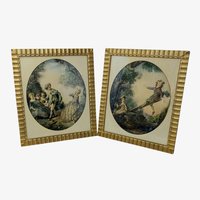 1940s Nicolas Lancret Framed Seesaw & Dropping Hankie Prints