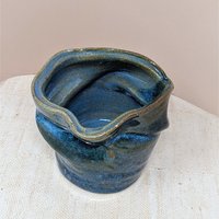 Signed Asymmetrical Pottery Vase – Heavy Blue Brutalist Studio Art 5"