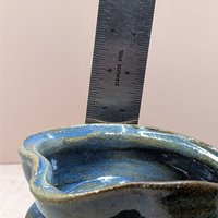 Signed Asymmetrical Pottery Vase – Heavy Blue Brutalist Studio Art 5"