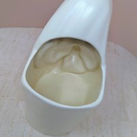 1950s Madonna Planter – Mid-Century Ivory Minimalist Ceramic Figural Vase