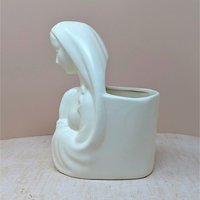 1950s Madonna Planter – Mid-Century Ivory Minimalist Ceramic Figural Vase