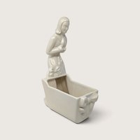 1950s Haeger White Ceramic Woman And Cradle Planter Bassinet
