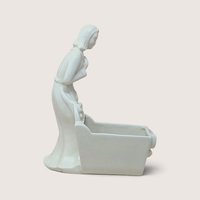 1950s Haeger Ceramic White Woman And Cradle Planter