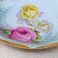 Antique P.K. Silesia Floral Porcelain Bowl – Edwardian Romantic Serene Centerpiece
