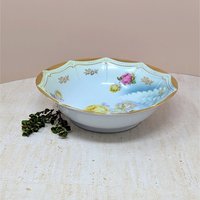 Antique P.K. Silesia Floral Porcelain Bowl – Edwardian Romantic Serene Centerpiece